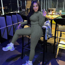 Load image into Gallery viewer, Europe Style Women&#39;s Autumn New Solid Color Round Neck Long Sleeve Tight Top Fashion Street Trouser Suit Women

