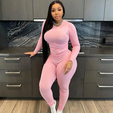 Load image into Gallery viewer, Europe Style Women&#39;s Autumn New Solid Color Round Neck Long Sleeve Tight Top Fashion Street Trouser Suit Women
