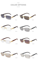 Load image into Gallery viewer, KENBO 2024 Vintage Rimless Rectangle Sunglasses for Women Men Luxury Sun Glasses Fashion Crystal Wood Eyewear Shades UV400
