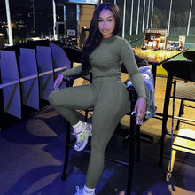 Load image into Gallery viewer, Europe Style Women&#39;s Autumn New Solid Color Round Neck Long Sleeve Tight Top Fashion Street Trouser Suit Women
