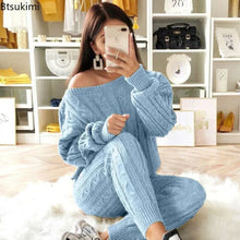 Load image into Gallery viewer, Autumn Winter Women 2 Piece Set Casual Knitted Tracksuit Sportswear Warm Sweater + Long Pants Outfits Women Autumn Wear S-5XL
