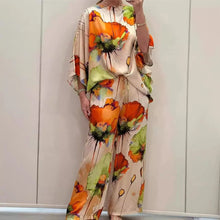 Load image into Gallery viewer, Casual Sets for Women 2 pieces Summer Fashion Printed Satin Two Piece Sets Women Sexy Round Neck Top+Wide Leg Long Pants Outfits
