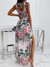 Load image into Gallery viewer, Summer Women Dress Floral Print Fashion Slim V-Neck Tie-Up Backless Chiffon Sexy Sleeveless Slit Maxi Cover-Ups Robe Beach Dress
