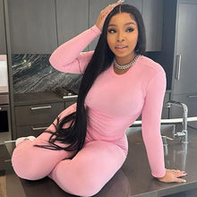 Load image into Gallery viewer, Europe Style Women&#39;s Autumn New Solid Color Round Neck Long Sleeve Tight Top Fashion Street Trouser Suit Women
