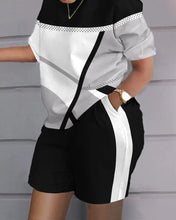 Load image into Gallery viewer, Summer Outfits For Women 2024 Casual Loose Print T Shirt Shorts Two Pieces Set Office Short Sleeve T Shirt And Pocket Short Sets
