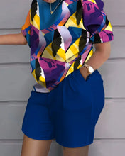 Load image into Gallery viewer, Summer Outfits For Women 2024 Casual Loose Print T Shirt Shorts Two Pieces Set Office Short Sleeve T Shirt And Pocket Short Sets
