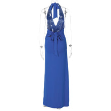 Load image into Gallery viewer, Cryptographic Sexy Draped Halter V Neck Maxi Dress for Women Summer Outfits for Women Club Party Backless Ruche Dresses Robes
