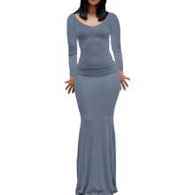 Load image into Gallery viewer, Elegant Women s Long Sleeve Round Neck Solid Color Maxi Dress with  Fit Design for Casual and Home Wear
