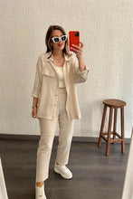 Load image into Gallery viewer, summer outfits for women 2025 New Loose Button Long Sleeve Shirt and Cropped Pants Casual Sports Summer women&#39;s suit Pants Set
