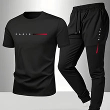 Load image into Gallery viewer, PARIS Men s casual suit spring and summer new style letter print American trend sports fashion short sleeved pants two-piece set
