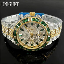 Load image into Gallery viewer, Hot Fashion Green Watches Men Brand UNIGUET Luxury Stainless Steel Hip Hop Rainbow Diamond Quartz Wristwatch Male Dropshipping ﻿
