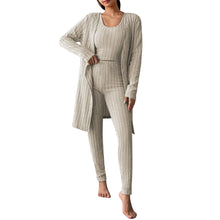 Load image into Gallery viewer, Fall Winter 3 Piece Homewear For Women Solid Cardigan Fashion Pant And Vest Ladies Suit Vintage Fashion Ladies Three Piece Set
