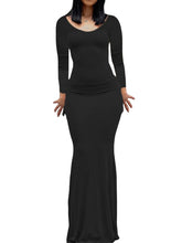 Load image into Gallery viewer, Elegant Women s Long Sleeve Round Neck Solid Color Maxi Dress with  Fit Design for Casual and Home Wear
