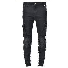 Load image into Gallery viewer, Jeans Men Pants Wash Solid Color Multi Pockets Denim Mid Waist Cargo Jeans Plus Size Fahsion Casual Trousers Male Daily Wear
