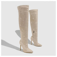 Load image into Gallery viewer, Bling Bling Rhinestones Faux Suede Elastic Women Thigh High Boots Fashion Autumn Winter High heels Over the Knee long Boots Shoe
