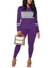 Load image into Gallery viewer, Two-piece Set Women's Colorblock Round NeckTee &amp; Plain Skinny Pants, Casual Long Sleeve T-shirt &amp; Trousers for Fall &amp; Winter, Wo
