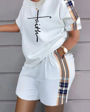 Load image into Gallery viewer, Summer Outfits For Women 2024 Casual Loose Print T Shirt Shorts Two Pieces Set Office Short Sleeve T Shirt And Pocket Short Sets
