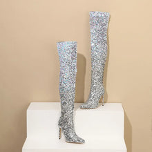 Load image into Gallery viewer, Shiny Gradient Sequins Over-the-Knee Long Boots Women Stiletto Thin High-Heeled Pointy Toe Thigh Boots Glitter Sequined Shoes
