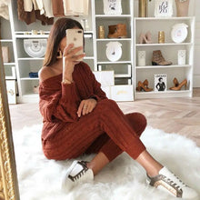 Load image into Gallery viewer, Autumn Winter Women 2 Piece Set Casual Knitted Tracksuit Sportswear Warm Sweater + Long Pants Outfits Women Autumn Wear S-5XL
