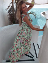 Load image into Gallery viewer, Summer Women Dress Floral Print Fashion Slim V-Neck Tie-Up Backless Chiffon Sexy Sleeveless Slit Maxi Cover-Ups Robe Beach Dress
