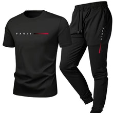 Load image into Gallery viewer, PARIS Men s casual suit spring and summer new style letter print American trend sports fashion short sleeved pants two-piece set
