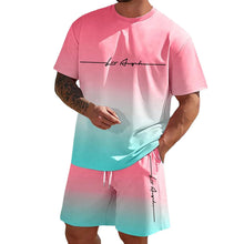 Load image into Gallery viewer, Men&#39;S Summer Suit Short-Sleeved T-Shirt Top Loose Shorts Pure Cotton Letter Print Round Neck Outdoor Breathable Casual Men Wear
