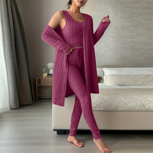 Load image into Gallery viewer, Fall Winter 3 Piece Homewear For Women Solid Cardigan Fashion Pant And Vest Ladies Suit Vintage Fashion Ladies Three Piece Set
