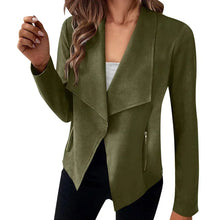 Load image into Gallery viewer, Women&#39;s Suit Jacket Solid Suede Lapel Zipper Pocket Office Commuting Formal Slim Cardigan Top Fashion Street Wear S-XL
