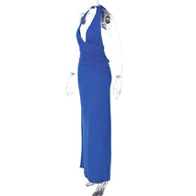 Load image into Gallery viewer, Cryptographic Sexy Draped Halter V Neck Maxi Dress for Women Summer Outfits for Women Club Party Backless Ruche Dresses Robes
