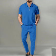 Load image into Gallery viewer, 2025 New Men&#39;s POLO Shirt 2 Sets Casual Fashion Commercial Breathable Lapel, Pants pull rope Solid Color Men 2 sets
