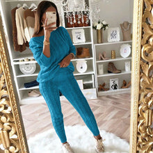 Load image into Gallery viewer, Autumn Winter Women 2 Piece Set Casual Knitted Tracksuit Sportswear Warm Sweater + Long Pants Outfits Women Autumn Wear S-5XL
