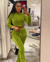Load image into Gallery viewer, Outfits for Women 2 Piece Set 2023 Solid Gold Velvet Suit y2k Tracksuit Women Street Casual Hoodie Sweatshirt Flared Pants Sets
