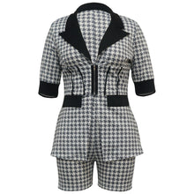 Load image into Gallery viewer, Women Two Piece Sets Outfits Elegant Tweed Slim Shorts Short Coat Tops Lady Clothes Formal Business Office Work Suits
