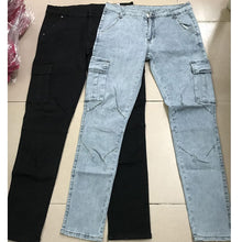 Load image into Gallery viewer, Jeans Men Pants Wash Solid Color Multi Pockets Denim Mid Waist Cargo Jeans Plus Size Fahsion Casual Trousers Male Daily Wear
