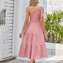 Load image into Gallery viewer, Elegant Dresses For Women Women&#39;S Summer Casual One Shoulder Sleeveless Smocked Elastic Waist Tiered Midi Dress платье

