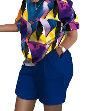 Load image into Gallery viewer, Summer Outfits For Women 2024 Casual Loose Print T Shirt Shorts Two Pieces Set Office Short Sleeve T Shirt And Pocket Short Sets
