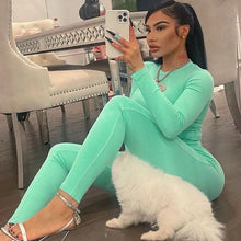 Load image into Gallery viewer, Europe Style Women&#39;s Autumn New Solid Color Round Neck Long Sleeve Tight Top Fashion Street Trouser Suit Women

