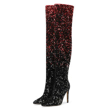 Load image into Gallery viewer, Shiny Gradient Sequins Over-the-Knee Long Boots Women Stiletto Thin High-Heeled Pointy Toe Thigh Boots Glitter Sequined Shoes
