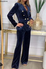 Load image into Gallery viewer, 2025 High-grade Velvet Suit Elegant Office Ladies 2pc Sets Double Breasted Blazer Straight Pant Fashionl Commuter Women Clothing
