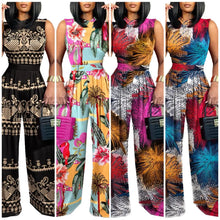 Load image into Gallery viewer, Elegant Women Wide Leg Long Juumpsuit 2024 Spring Summer Fashion Printed Sleeveless Casual Holiday Bodysuits Jumpsuits Trousers

