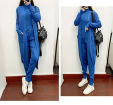 Load image into Gallery viewer, Fashion Women Sweater 3 Piece Set Tracksuit Spring Autumn Long Cardigan Coat + Half Turtleneck Vest + Pants Knitted Suits Outfit

