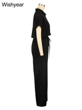 Load image into Gallery viewer, Casual Sports Linen Outfits Women's Short Sleeve Shirt and Wide Leg Pants Autumn 2 Piece Set Streetwear Office Fashion Tracksuit
