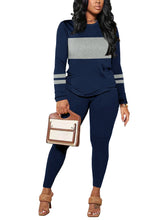Load image into Gallery viewer, Two-piece Set Women's Colorblock Round NeckTee &amp; Plain Skinny Pants, Casual Long Sleeve T-shirt &amp; Trousers for Fall &amp; Winter, Wo
