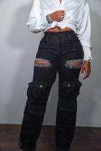 Load image into Gallery viewer, CM.YAYA Women Cutout Diamonds Crystal Hollow Out Straight Denim Pants 2024 Fall Multi Pocket High Waist Wide Leg Jeans Trousers
