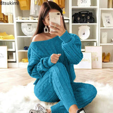 Load image into Gallery viewer, Autumn Winter Women 2 Piece Set Casual Knitted Tracksuit Sportswear Warm Sweater + Long Pants Outfits Women Autumn Wear S-5XL
