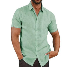 Load image into Gallery viewer, Summer Cotton Linen Shirts for Men Casual Short Sleeved Shirts Blouses Solid Turn-Down Collar Formal Beach Shirts Male Clothing
