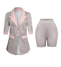 Load image into Gallery viewer, Women Two Piece Sets Outfits Elegant Tweed Slim Shorts Short Coat Tops Lady Clothes Formal Business Office Work Suits
