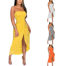 Load image into Gallery viewer, Elegant Strapless Maxi Dress Stylish Off-Shoulder Gown with Side Slit and Cropped Hem Women s Formal Evening Wear in 4 Colors
