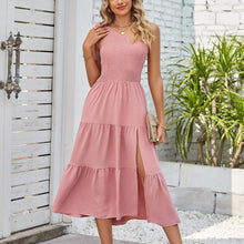 Load image into Gallery viewer, Elegant Dresses For Women Women&#39;S Summer Casual One Shoulder Sleeveless Smocked Elastic Waist Tiered Midi Dress платье

