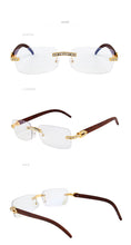Load image into Gallery viewer, KENBO 2024 Vintage Rimless Rectangle Sunglasses for Women Men Luxury Sun Glasses Fashion Crystal Wood Eyewear Shades UV400
